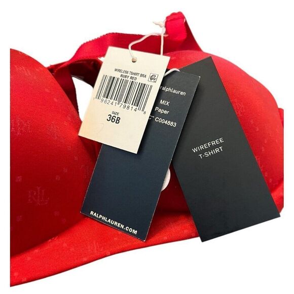 Ralph Lauren Size 36B Lightly Padded Wireless RLL Logo T Shirt Bra Ruby Red NWT - Picture 5 of 5